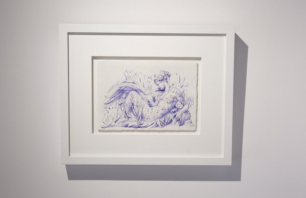 “Leda.” Original drawing. Ballpoint pen on archival paper. 8.3 x 11.7 in.