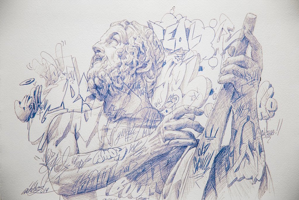 “Orpheus.” Original drawing. Ballpoint pen on archival paper. 8.3 x 11.7 in.