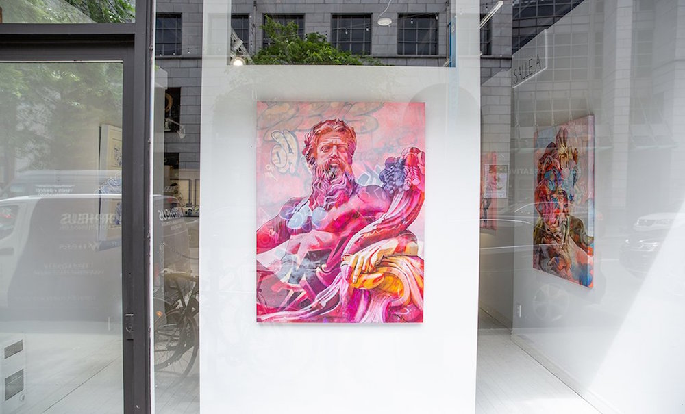 “Zeus,” 2019. Mixed-media. Acrylic, spray paint, and oil elements on canvas. 48 x 36 in.