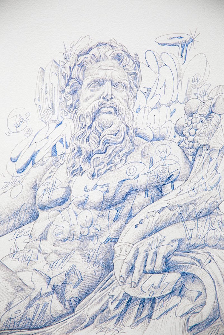 “Zeus.” Original drawing. Ballpoint pen on archival paper. 8.3 x 11.7 in.
