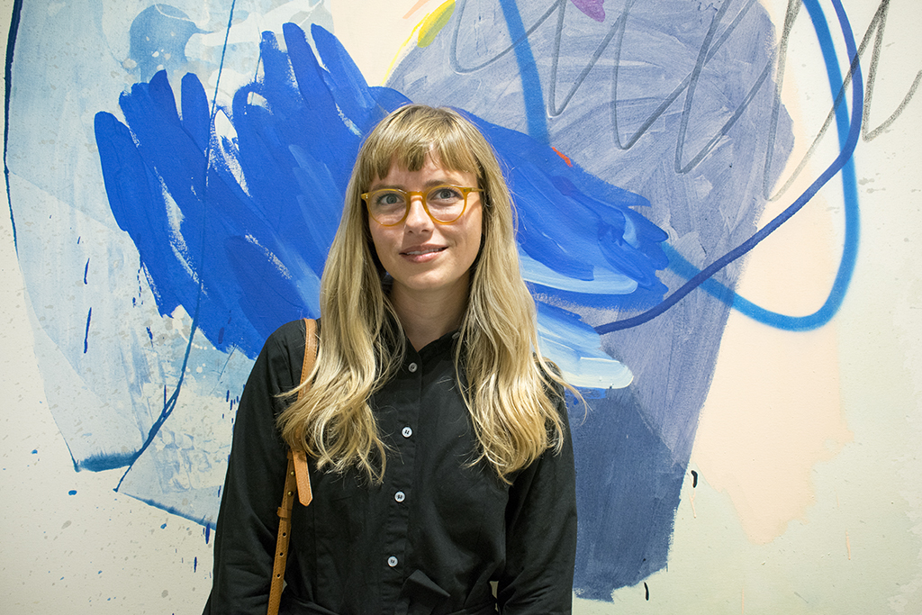 Heather Day in front of her work at Joshua Liner