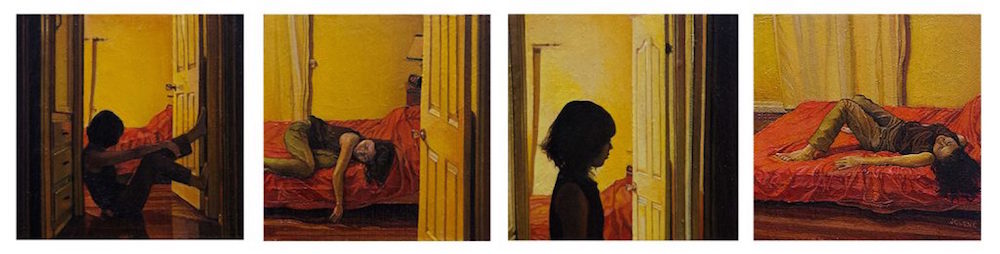 “Insomnia,” 2019. Oil on Wood Panel Quadriptych, 10" × 2.5"..