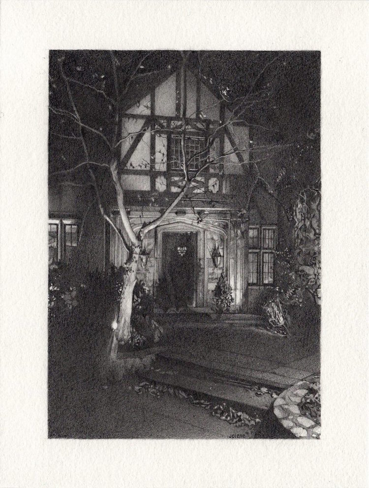 “Oak House,” 2019. Graphite on Paper, 6" x 8".