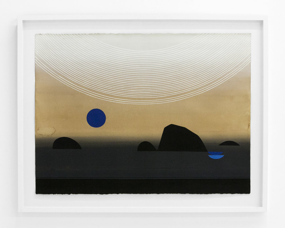 Kelly Ording, ”Perissa,” Acrylic on Dyed Paper, 27.5 x 32 Inches, Framed, 2019.
