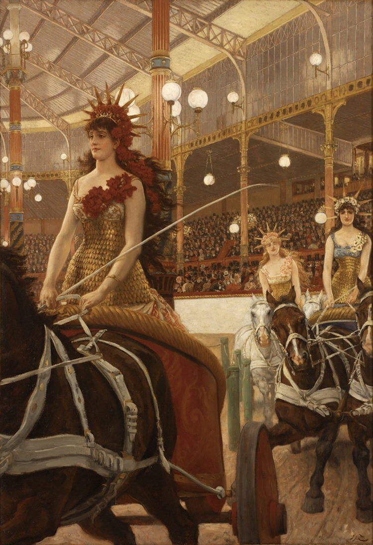 James Tissot, French, 1836–1902, "La Femme à Paris: Ladies of the Chariots," ca. 1883-1885. Oil on canvas, 57.5 x 39.625 in. (146.1 x 100.7 cm). Museum of Art, Rhode Island School of Design, Providence (RISD), 58.186  Image provided courtesy of the Fine Arts Museums of San Francisco.