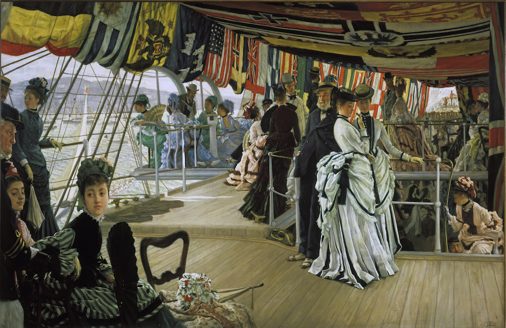 James Tissot, "The Ball on Shipboard," ca. 1874. Oil on canvas, 33.125 x 51 in. (84.1 x 129.5 cm). Tate Britain  Image courtesy of the Fine Arts Museums of San Francisco