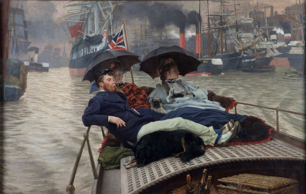 James Tissot, French, 1836–1902, "On the Thames," ca.1876  Oil on canvas Image: 28.5 x 46.5 in. (74.8 x 118 cm) The Hepworth Wakefield  Image provided courtesy of the Fine Arts Museums of San Francisco