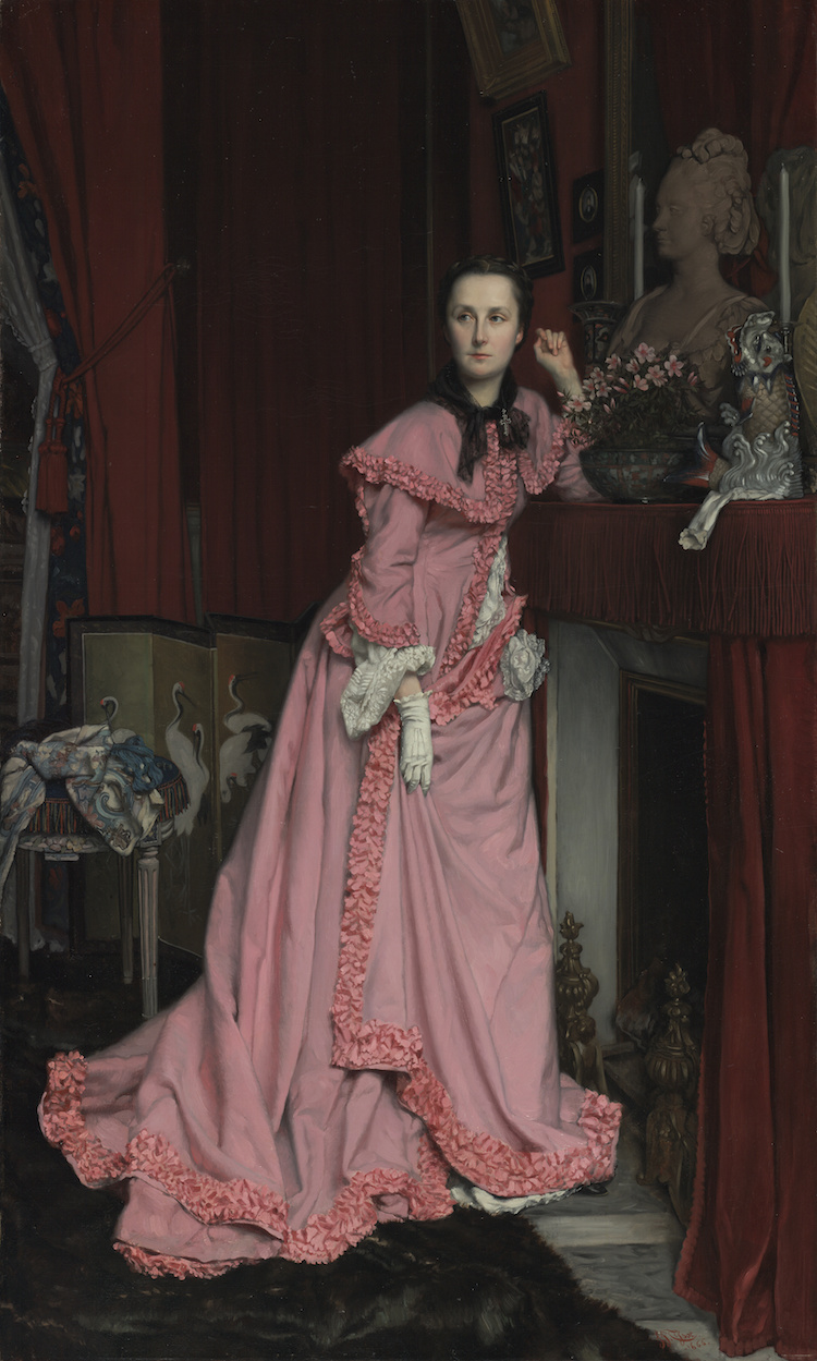 James Tissot, "Portrait of the Marquise de Miramon, née, Thérèse Feuillant," 1866. Oil on canvas, 50.5625 x 29.9375 in. (128.3 x 77.2 cm). The J. Paul Getty Museum, Los Angeles, 2007.7  Image provided courtesy of the Fine Arts Museums of San Francisco