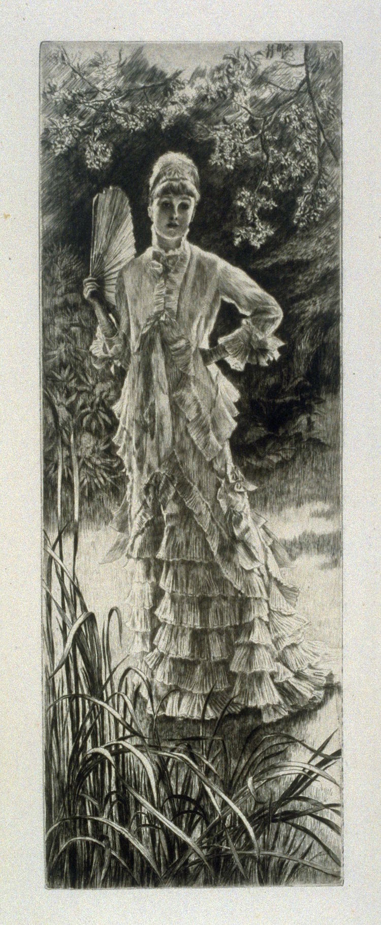 James Tissot, French, 1836–1902 "Spring," 1878. Etching and drypoint 14.8125 x 5.3125 in. (37.7 x 13.5 cm) Fine Arts Museums of San Francisco