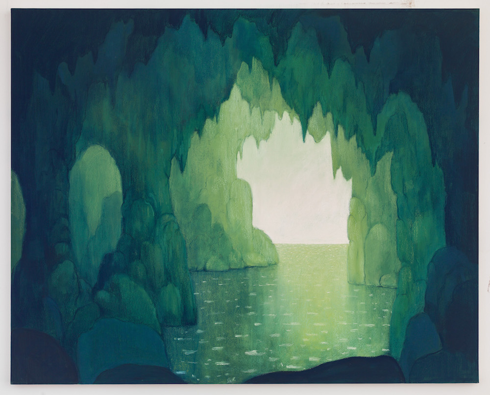 "Grotto," 2019. Soft pastel on linen, 101,6 x 127,2 x 2,5 cm. Courtesy: the Artist and Xavier Hufkens, Brussels.