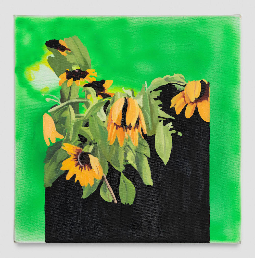Sunflower, 2019. Oil on canvas, acrylic airbrush, 12" x 12".