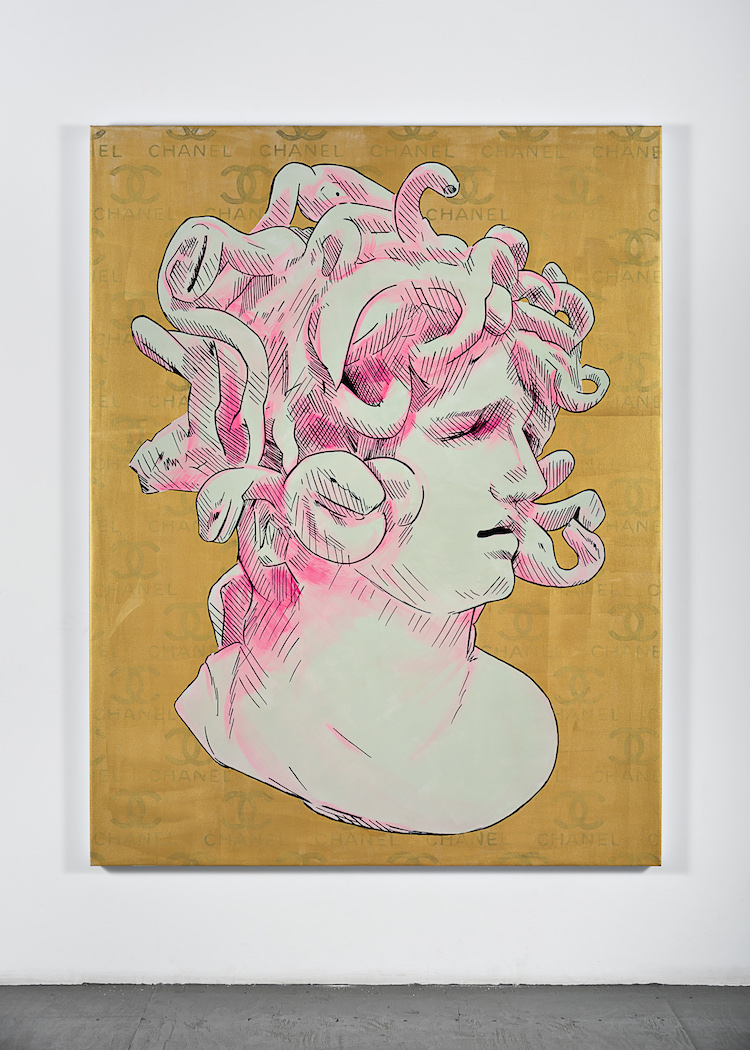 "Bad Feminist (Chanel Medusa)," 2019. Acrylic and archival ink on canvas.