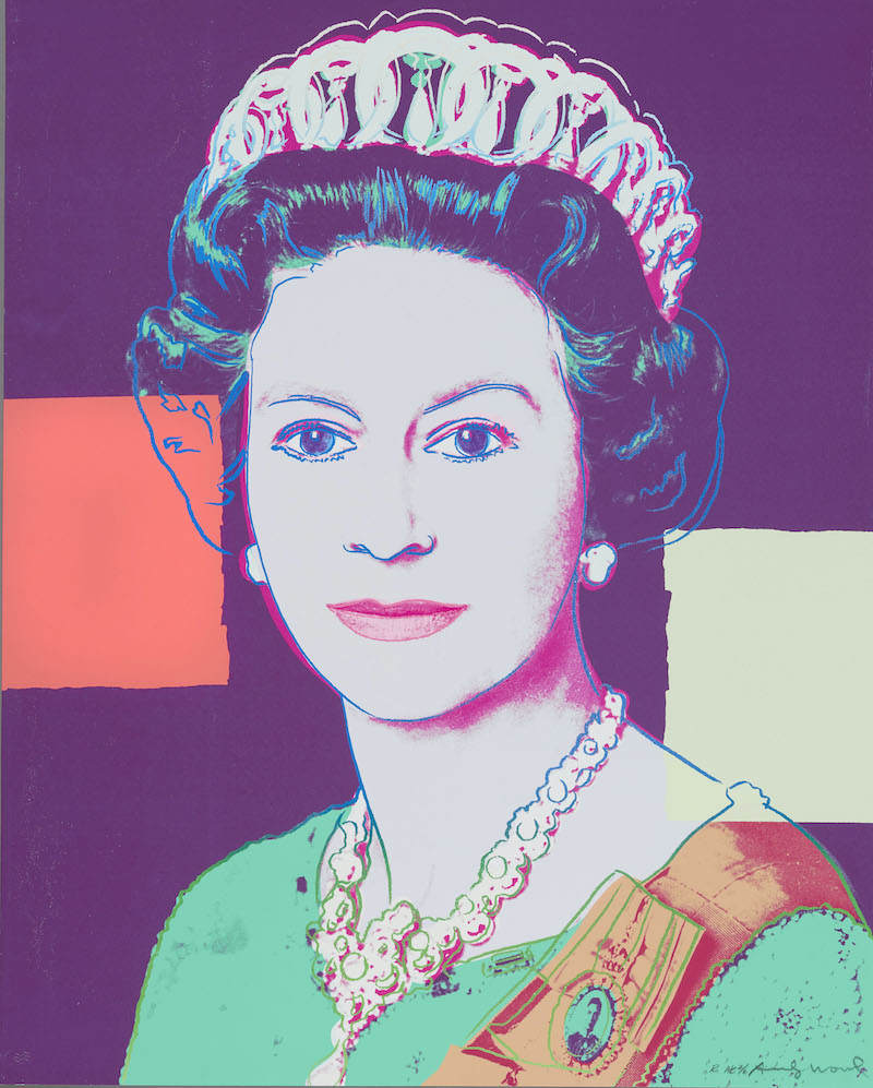 ndy Warhol, Reigning Queens (Royal Edition): Queen Elizabeth II of the United Kingdom, 1985, Screenprint with diamond dust, 39 1/2 x 31 1/2 inches. Collection of the Jordan Schnitzer Family Foundation.