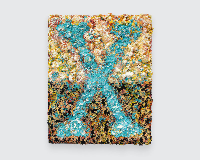  Vaughn Spann Marked Man "X", 2020  Polymer and mixed media on wood panel  30 x 24 inches 76.2 x 61 cm   Signed verso     Courtesy the artist and David Castillo