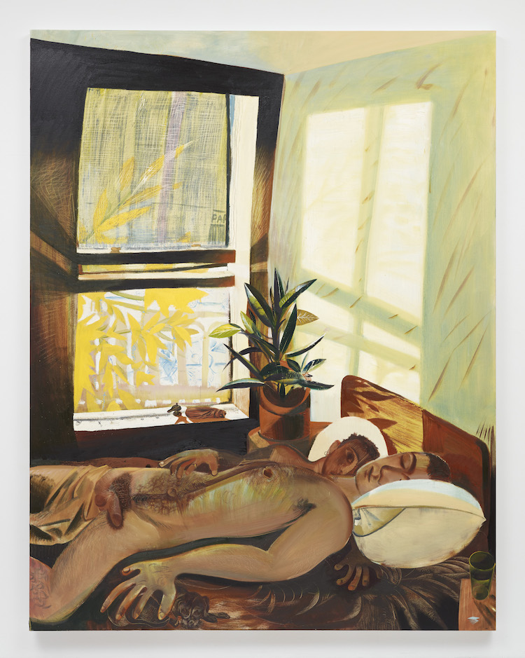 Waking up first, hard morning light, 2020 Oil on canvas 90 x 70 inches