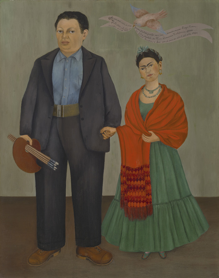 "Frieda and Diego Rivera", 1931 Oil on canvas, 39 3/8 x 31 in. (100 x 78.7 cm) Collection SFMOMA, Albert M. Bender Collection, gift of Albert M. Bender © Banco de Mexico Diego Rivera & Frida Kahlo Museums Trust, Mexico, D.F. / Artist Rights Society (ARS), New York, photo: Ben Blackwell Image courtesy of the Fine Arts Museums of San Francisco