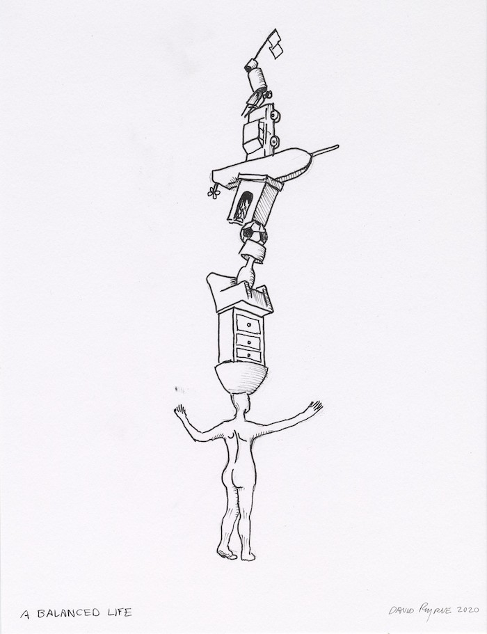 A Balanced Life, 2020 fadeproof waterproof ink on archival paper 12" × 9" (30.5 cm × 22.9 cm), paper 14" × 11"