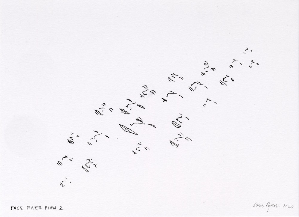 Face River Flow 2, 2020 fadeproof waterproof ink on archival paper 9" × 12" (22.9 cm × 30.5 cm), paper 11" × 14" 