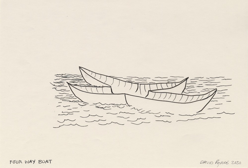 Four Way Boat, 2020 fadeproof waterproof ink on archival paper 6-1/2" × 10" (16.5 cm × 25.4 cm), paper 11" × 14" 