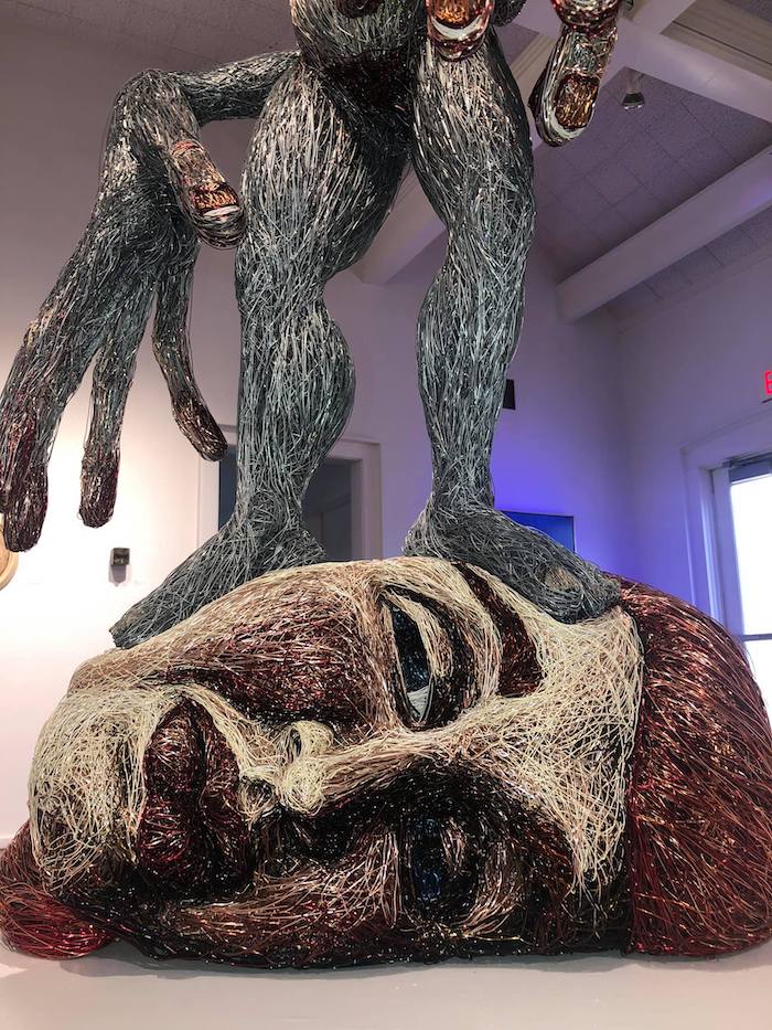 Stephanie Gartanutti, "Headstand," steel and anodized and enamel metals, Philadelphia, PA, Surreal Salon 12 Best in Show