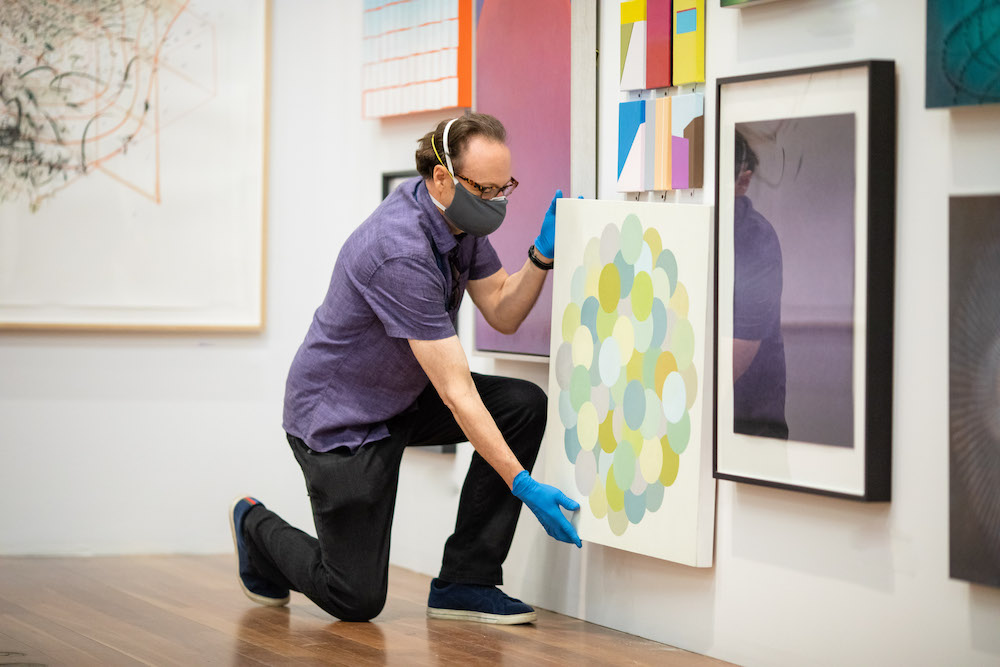 Installation of The de Young Open in progress, The de Young Museum, September 2020,  Photo by Gary Sexton, Image provided courtesy of the Fine Arts Museums of San Francisco