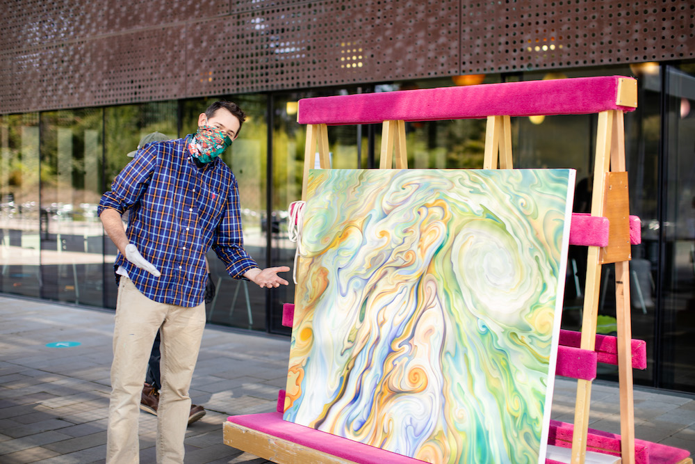 Installation of The de Young Open in progress, The de Young Museum, September 2020,  Photo by Gary Sexton, Image provided courtesy of the Fine Arts Museums of San Francisco