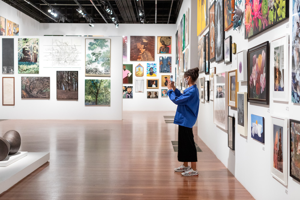 Installation Photography of “The de Young Open” at the de Young Museum. September 2020, Photo by Gary Sexton, Image provided courtesy of the Fine Arts Museums of San Francisco