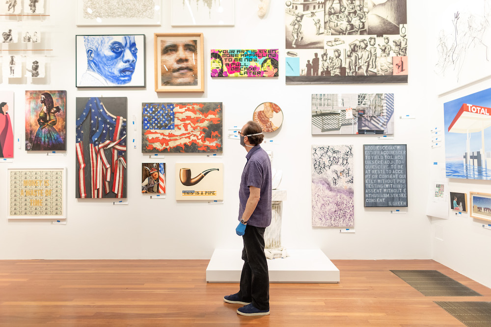 Installation Photography of “The de Young Open” at the de Young Museum. September 2020, Photo by Gary Sexton, Image provided courtesy of the Fine Arts Museums of San Francisco