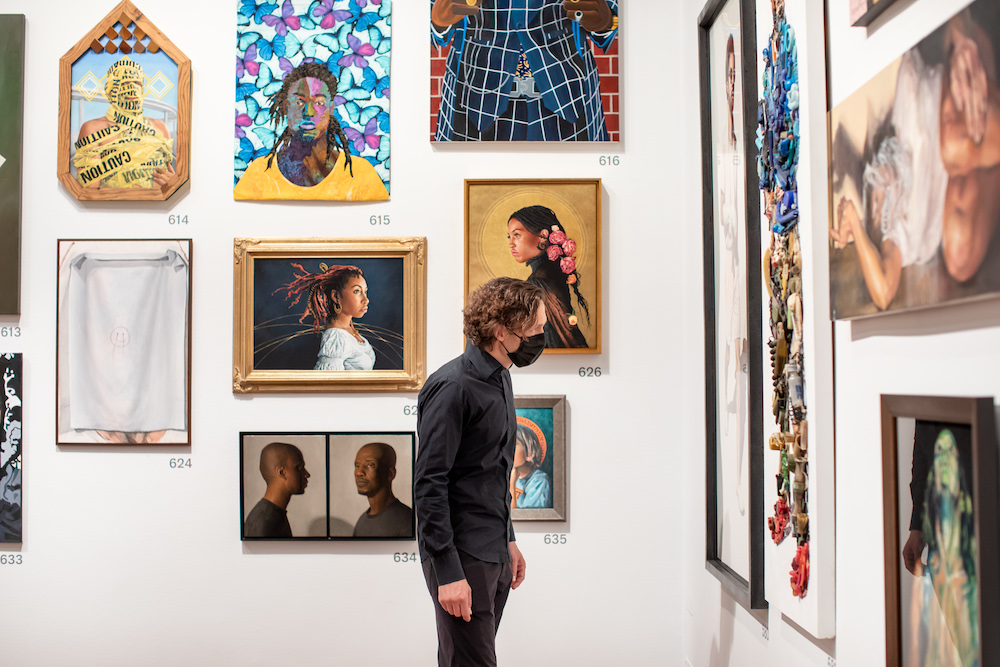 Installation Photography of “The de Young Open” at the de Young Museum. September 2020, Photo by Gary Sexton, Image provided courtesy of the Fine Arts Museums of San Francisco