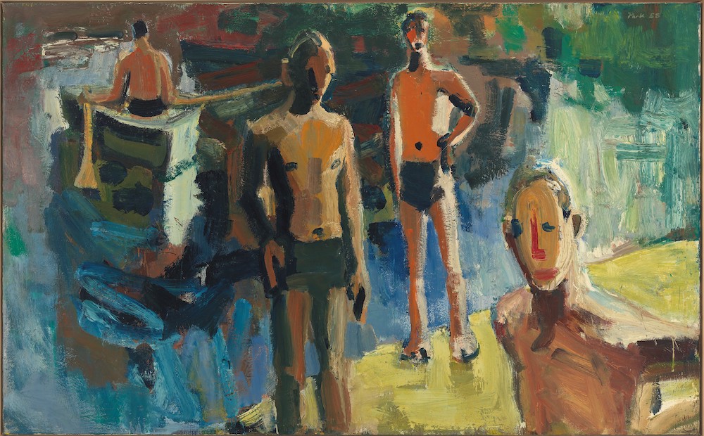 Four Men, 1958; Whitney Museum of American Art, purchase, with funds from an anonymous donor; © Estate of David Park; courtesy Natalie Park Schutz, Helen Park Bigelow, and Hackett Mill, San Francisco