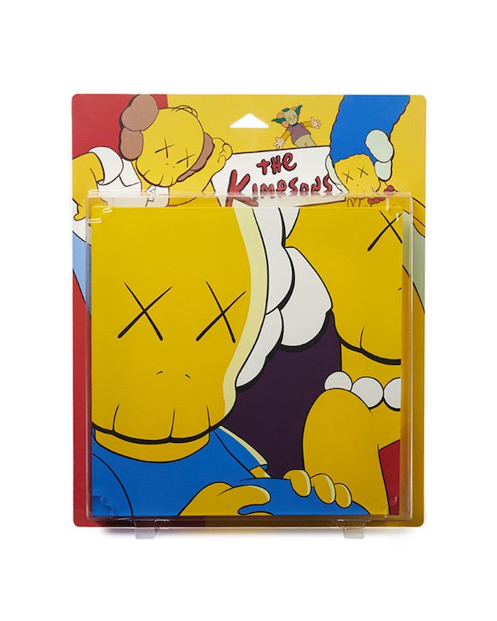 KAWS (American, born 1974). UNTITLED (KIMPSONS), PACKAGE PAINTING SERIES, 2000–02. Acrylic on canvas in blister package with printed card, 19 × 23 1/2 in. (48.3 × 59.7 cm). © KAWS. (Photo: Brad Bridgers Photography)
