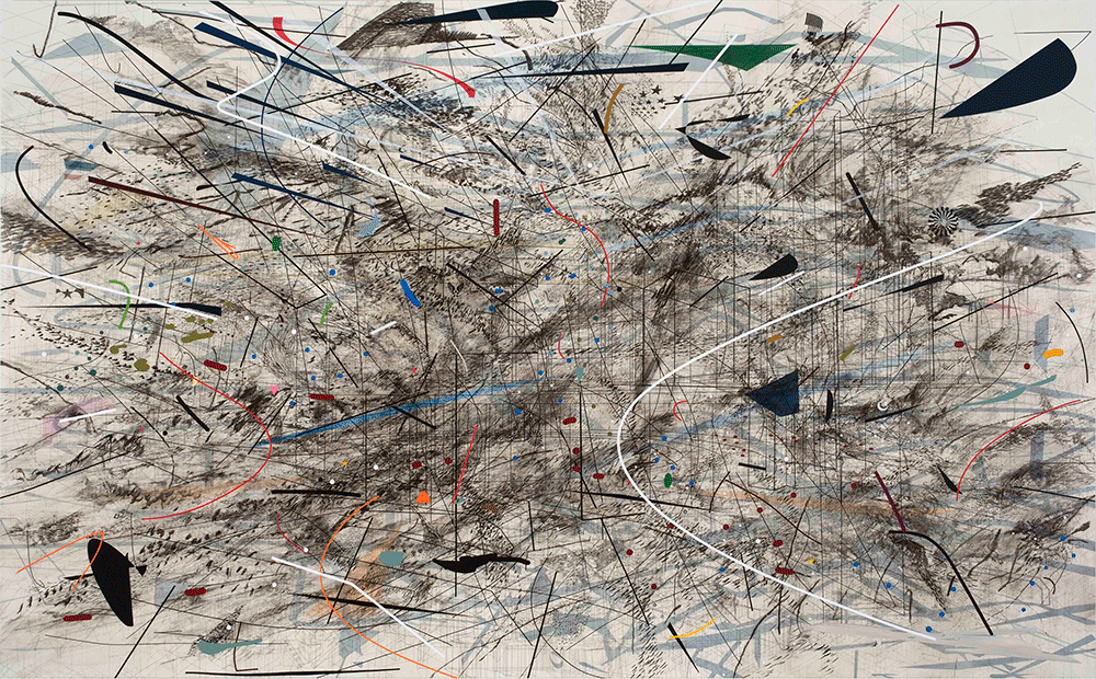 Julie Mehretu, Black City, 2007. Ink and acrylic on canvas, 120 x 192 in. (304.8 x 487.7 cm). François Pinault Collection, Paris 