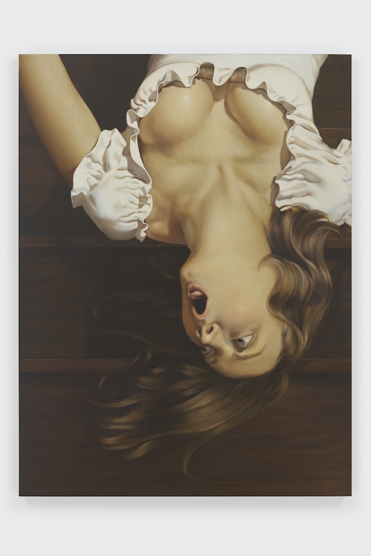 Falling Woman, 2020 Oil on linen 48 x 36 inches (121.9 x 91.4 centimeters) © Anna Weyant, Courtesy of the artist and Blum & Poe, Los Angeles/New York/Tokyo