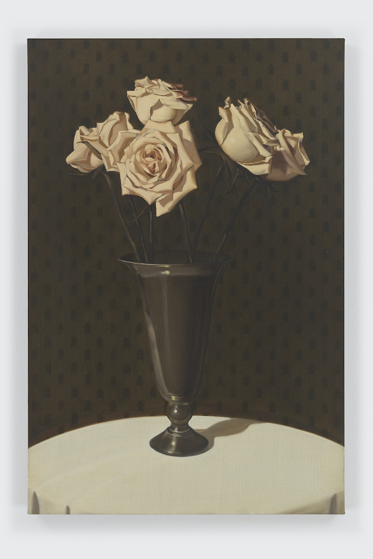 Flowers, 2020 Oil on linen 36 x 24 inches (91.4 x 61 centimeters) © Anna Weyant, Courtesy of the artist and Blum & Poe, Los Angeles/New York/Tokyo