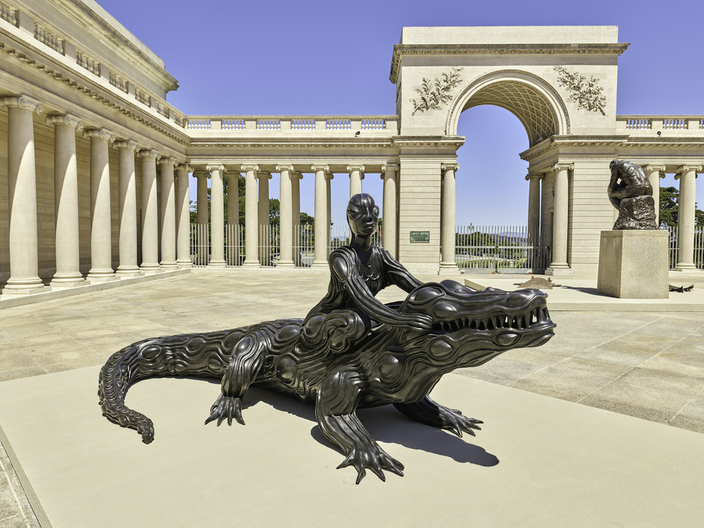 Installation view from Wangechi Mutu: I Am Speaking, Can You Hear Me?, Legion of Honor, San Francisco, 2021. Photograph by Randy Dodson, courtesy of the Fine Arts Museums of San Francisco Crocodylus, 2020, © Wangechi Mutu. All rights reserved. Courtesy the Artist and Gladstone Gallery, New York and Brussels