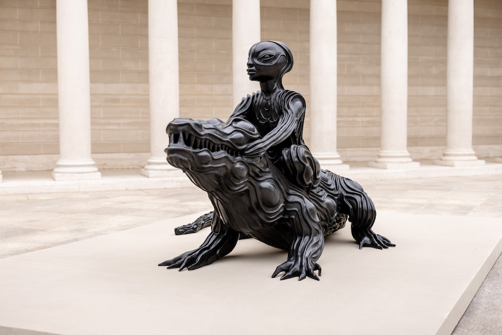 Wangechi Mutu, "Crocodylus", 2020 © Wangechi Mutu. All rights reserved. Courtesy the Artist and Gladstone Gallery, New York and Brussels" "Wangechi Mutu: I Am Speaking, Are You Listening" installation in the Court of Honor at the Legion of Honor Museum in San Francisco. Photography by Gary Sexton. Images courtesy of the Fine Arts Museums of San Francisco