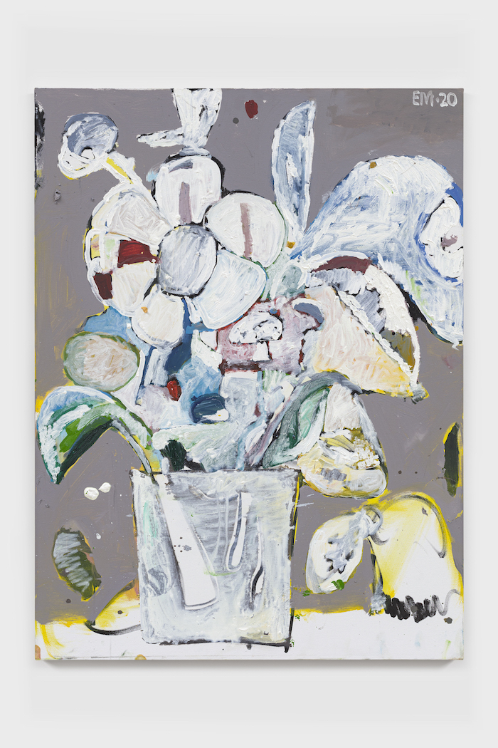 BAP Flower 2 (Bird Ghost), 2020 Acrylic paint and oil paint on canvas 40 x 30 x 1 1/2 inches © Eddie Martinez, Courtesy of the artist and Blum & Poe, Los Angeles/New York/Tokyo