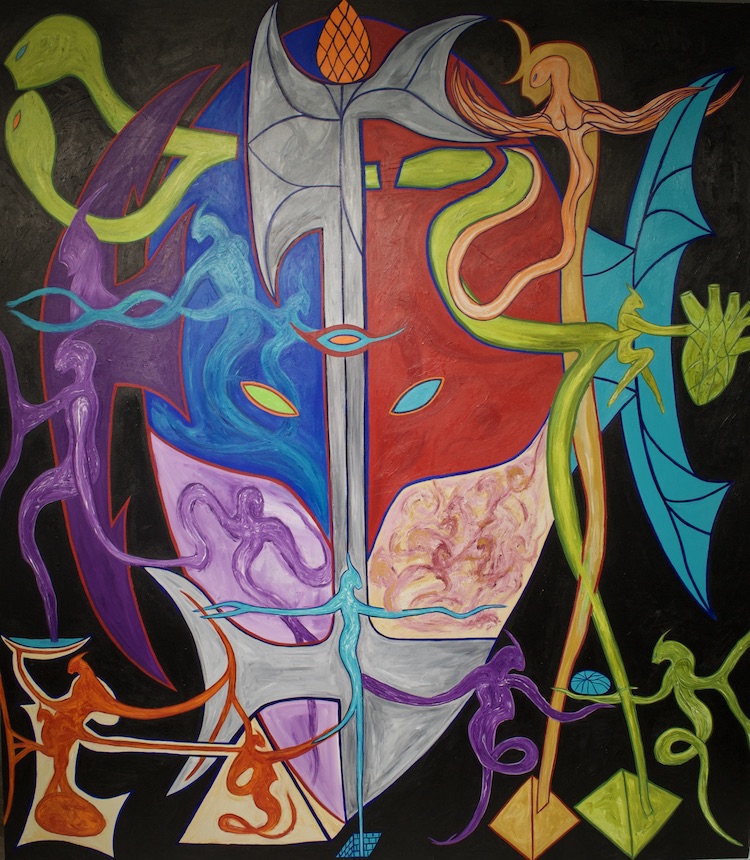 Guardian Council II, 2021 Acrylic on canvas 96 × 84 × 1 1/2 in