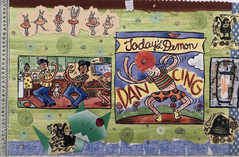 Lynda Barry, 100 Demons: Dancing, 2000-02. Watercolor on board; 8 × 10 in Courtesy Adam Baumgold Fine Art