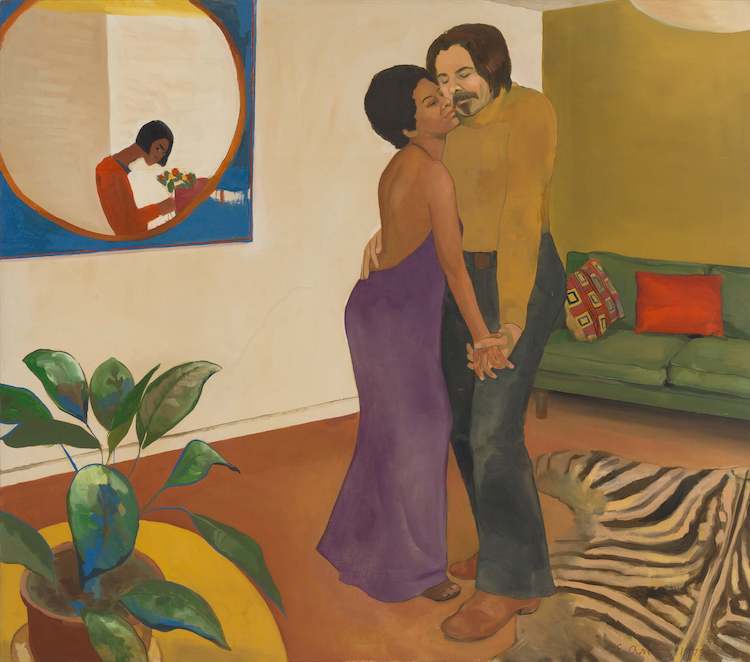 Sandy and Her Husband, 1973, by Emma Amos (American, 1937–2020) (Cleveland Museum of Art: John L. Severance Fund)
