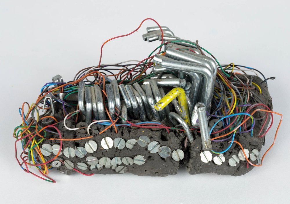 Untitled by Claus Groeger, ca. 2014-15, mixed media and found object sculpture, 3 x 7 x 4 inches