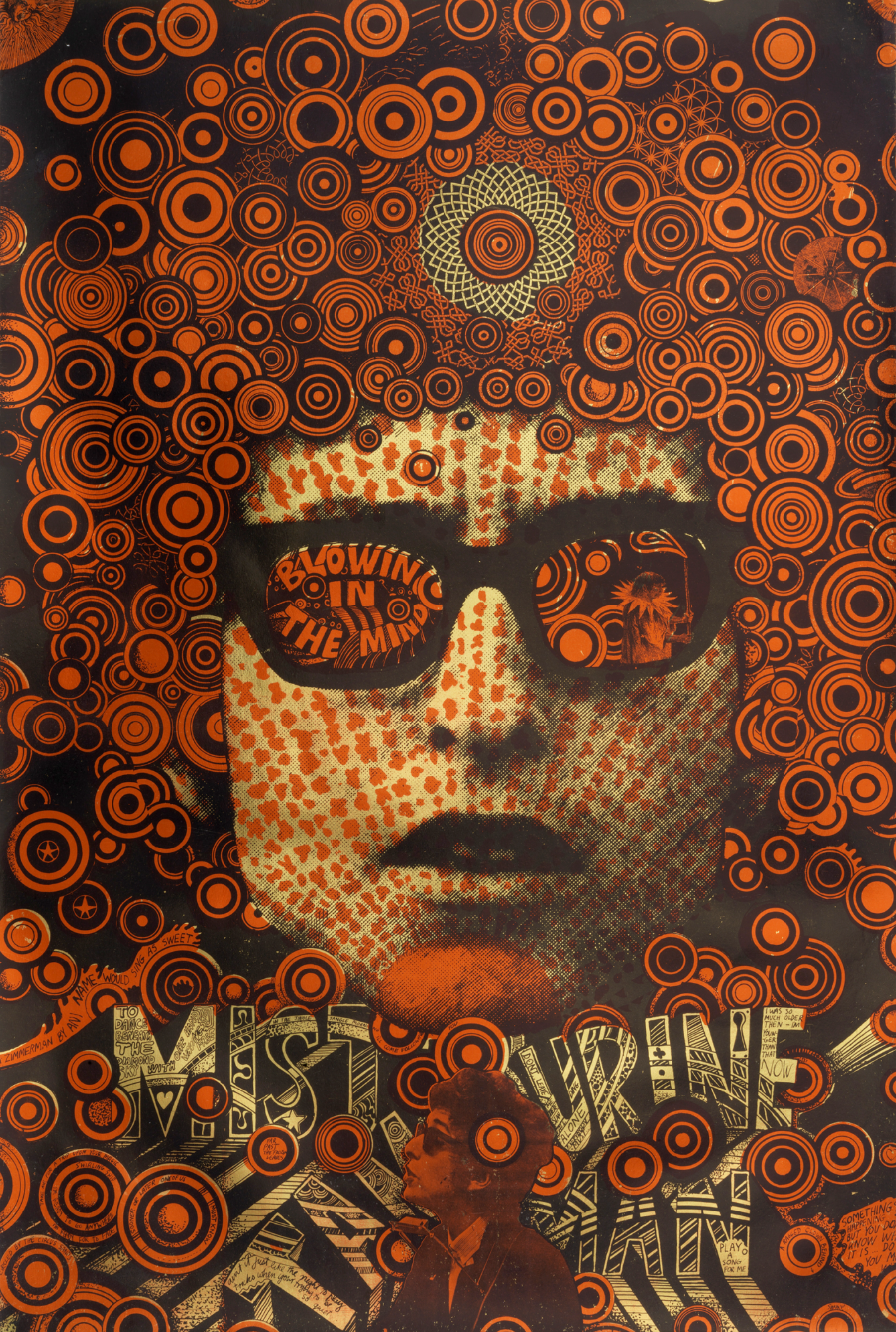 Martin Sharp, Blowing in the Mind/Mister Tambourine Man, 1968. Lithograph on wove paper, 29 7/16 x 19 7/8 inches (74.8 x 50.5 cm). Gift of Sara and Marc Benda. Cooper Hewitt, Smithsonian Design Museum, Smithsonian Institution. © Copyright Agency. Licensed by Artists Rights Society (ARS), New York, 2021