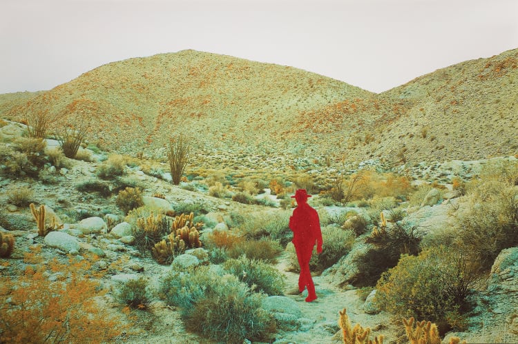 John Brinton, Photographer Scouting Locations, South of Palm Springs, CA, March 2015 (pale green with red glitter blister), 2015