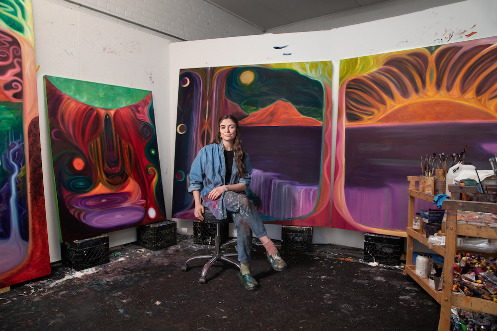 Zoe McGuire in the studio. Images by PD Rearick. Courtesy of the artist and Library Street Collective.