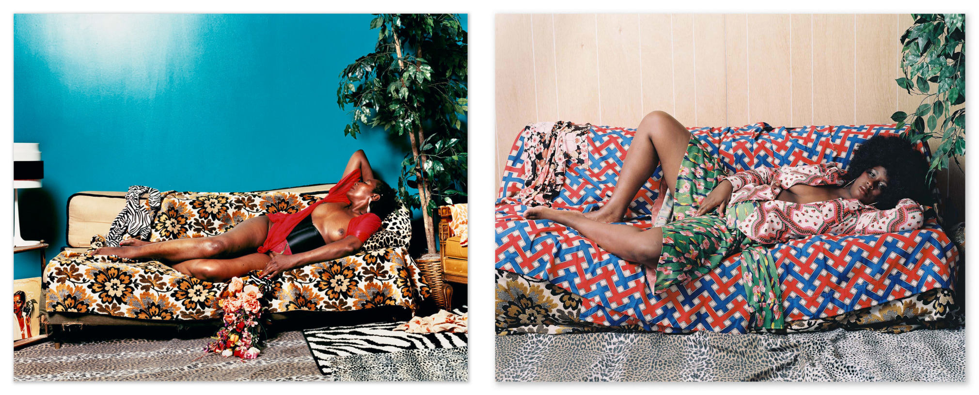 Mickalene Thomas, Madame Mama Bush and Afro Goddess with Hands Between Legs, 2006/2008. Chromogenic print, 2 panels; 