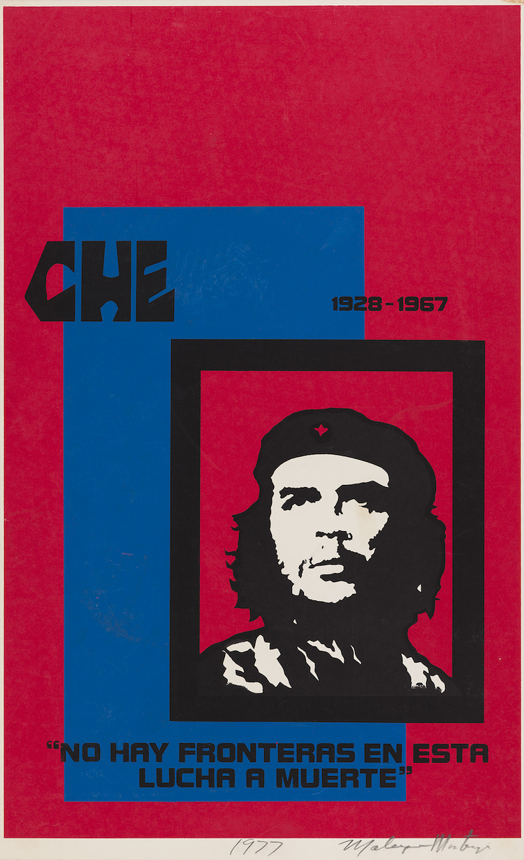 CHE, “No hay Fronteras...,” 1977. Screenprint on paper, 22 1/8 x 13 1/2 in. Courtesy of the artist. Photo: Muzi Rowe.