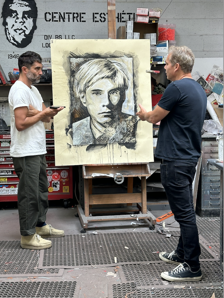 Juxtapoz editor, Evan Pricco, with Shepard Fairey in studio.All photography by Kim Stephens