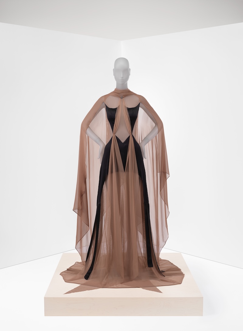 “Parfleche” dress, Jamie Okuma (enrolled member of the La Jolla Band of Mission Indians, Shoshone-Bannock, Wailaki, Luiseño, and Okinawan, born 1977), 2021; Purchase, Friends of The Costume Institute Gifts, 2023 (2023.366). Photo by Anna-Marie Kellen © The Metropolitan Museum of Art