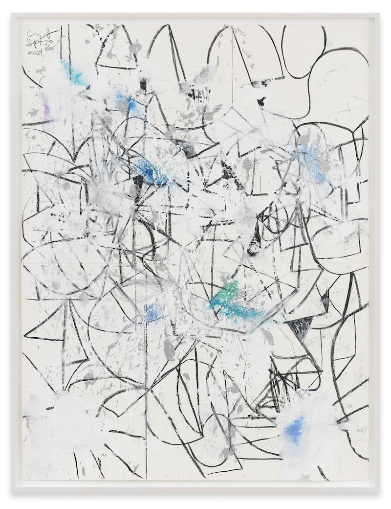 Chaotic Combustion, 2024 Pastel, gesso, metallic paint and thrown pigment on paper 199.4 x 151.1 cm © George Condo / ARS (Artists Rights Society), New York, 2025. Courtesy the artist and Sprüth Magers”