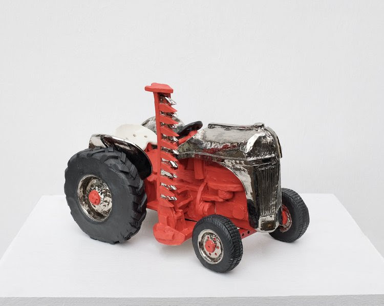 Pat McCarthy, Ford 8N (Ran when parked in 1979), 2025 English porcelain, silver luster, steel 12 x 13 x 9 inches